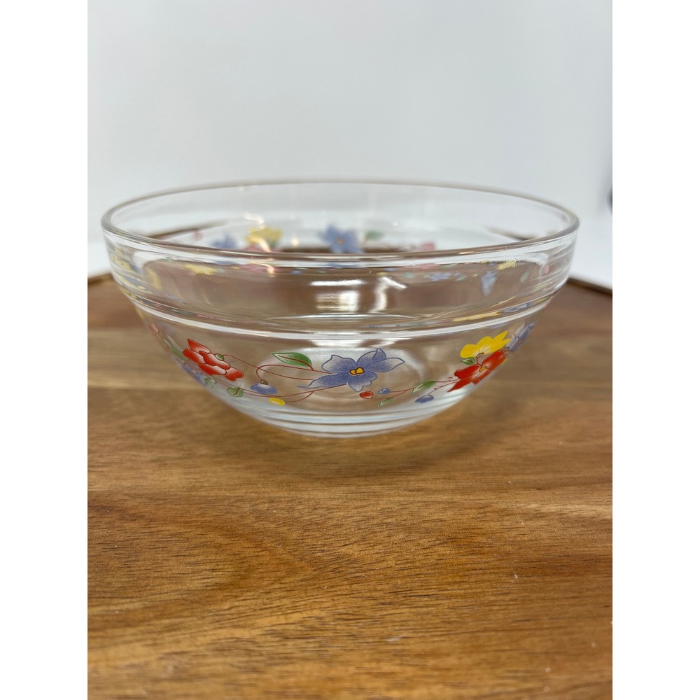 Vintage Glass Mixing Bowl Set Floral Flower Design Set of 4 - Picture 4 of 16